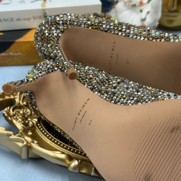 🆕 KURT GEIGER LONDON 🧿 NWOB Embellished Belgravia Jewel Pumps, Beige Combo Sz7 - Picture 15 of 15